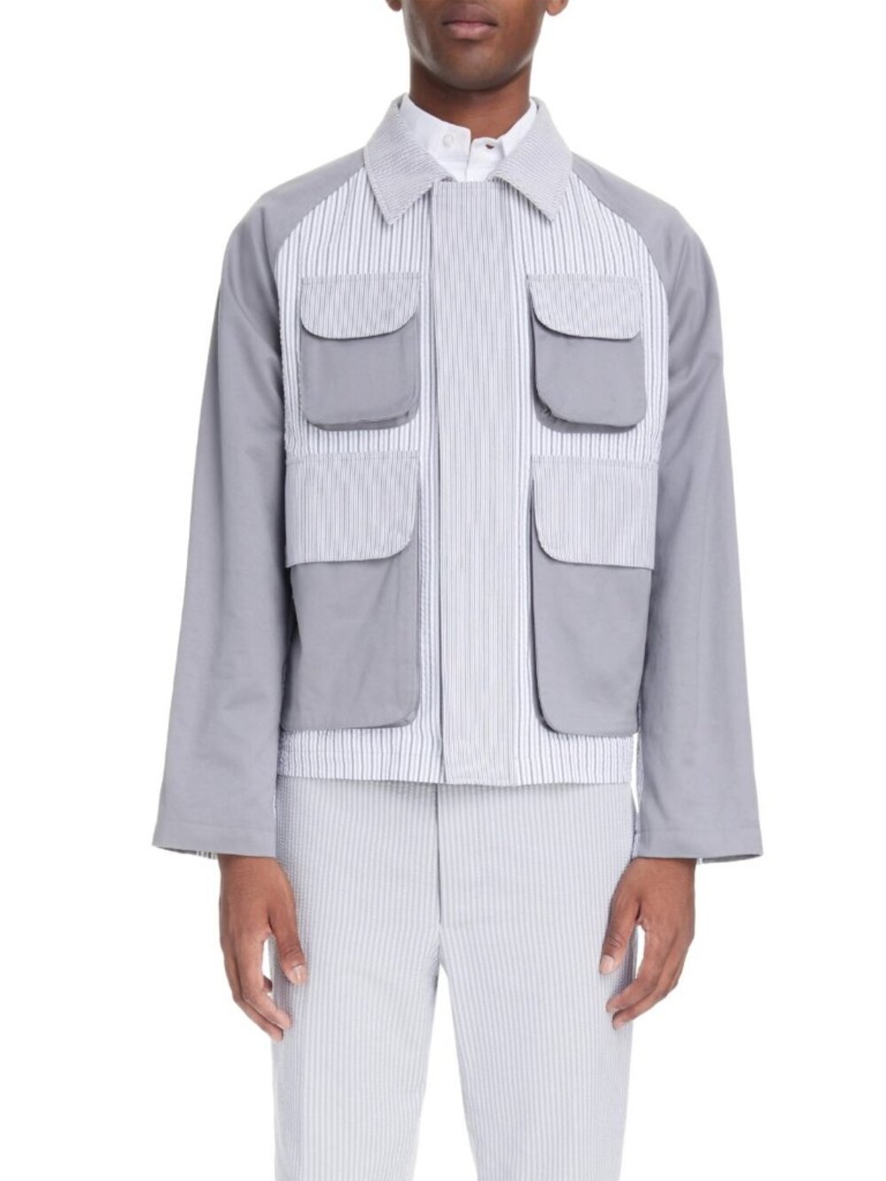 Thom Browne Men's Cropped Relaxed Striped Cotton Utility Field Jacket Size 3 / L